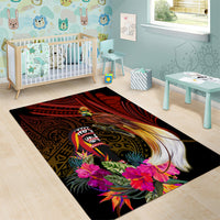 Papua New Guinea Bird-of-Paradise Area Rug Hibiscus and Kundu Drum Tribal Pattern LT03 - Polynesian Pride