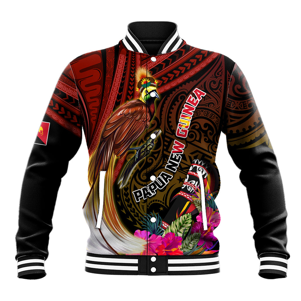 Papua New Guinea Bird-of-Paradise Baseball Jacket Hibiscus and Kundu Drum Tribal Pattern LT03 Unisex Yellow - Polynesian Pride