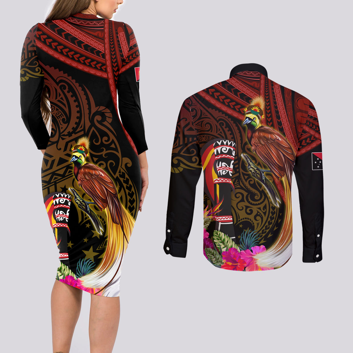 Papua New Guinea Rugby Long Sleeve Bodycon Dress Port Moresby Vipers PNG Polynesian Pattern LT14 main image 1