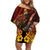 Papua New Guinea Bird-of-Paradise Family Matching Off Shoulder Short Dress and Hawaiian Shirt Hibiscus and Kundu Drum Tribal Pattern LT03 Mom's Dress Yellow - Polynesian Pride