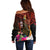 Papua New Guinea Bird-of-Paradise Off Shoulder Sweater Hibiscus and Kundu Drum Tribal Pattern LT03 - Polynesian Pride