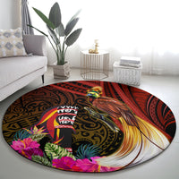 Papua New Guinea Bird-of-Paradise Round Carpet Hibiscus and Kundu Drum Tribal Pattern LT03 - Polynesian Pride