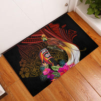 Papua New Guinea Bird-of-Paradise Rubber Doormat Hibiscus and Kundu Drum Tribal Pattern