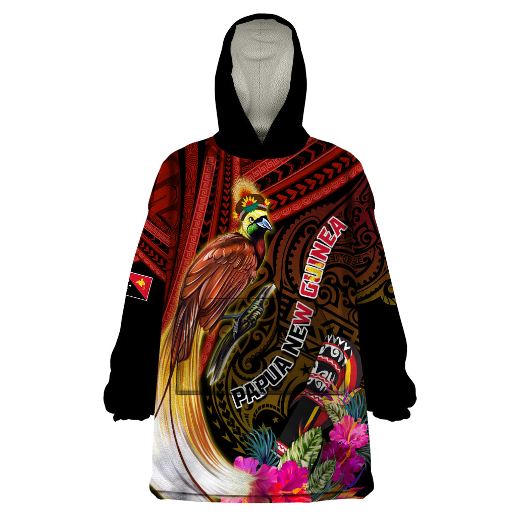Papua New Guinea Bird-of-Paradise Wearable Blanket Hoodie Hibiscus and Kundu Drum Tribal Pattern LT03 One Size Yellow - Polynesian Pride