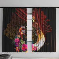 Papua New Guinea Bird-of-Paradise Window Curtain Hibiscus and Kundu Drum Tribal Pattern LT03 With Hooks Yellow - Polynesian Pride
