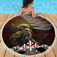 New Zealand ANZAC Day Beach Blanket The Ode of Remembrance and Silver Fern