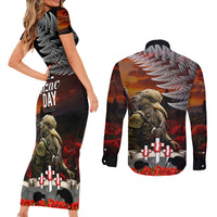 New Zealand ANZAC Day Couples Matching Short Sleeve Bodycon Dress and Long Sleeve Button Shirt The Ode of Remembrance and Silver Fern LT03 - Polynesian Pride