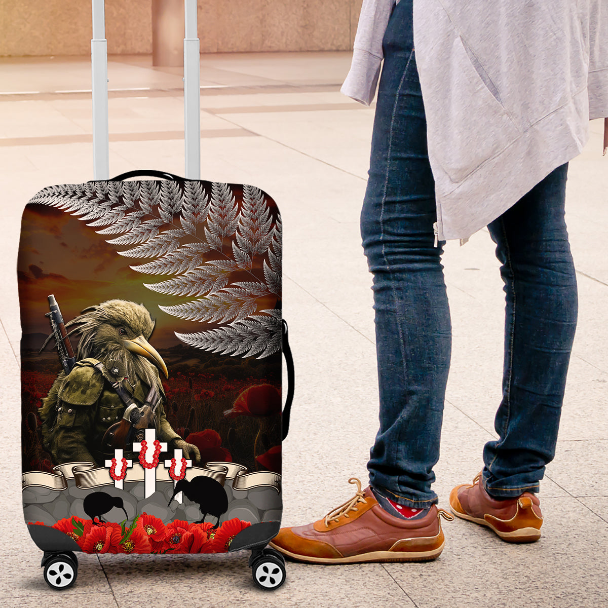 New Zealand ANZAC Day Luggage Cover The Ode of Remembrance and Silver Fern