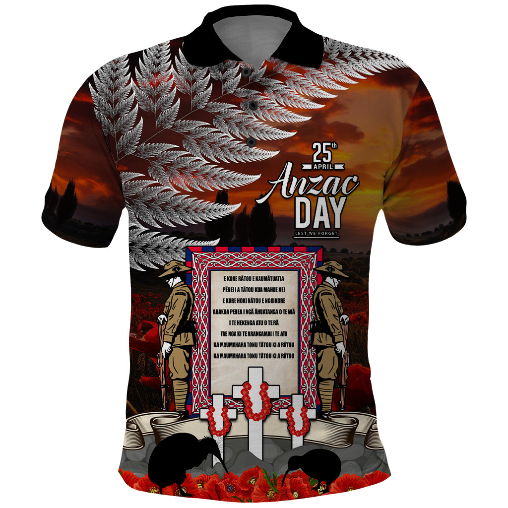 New Zealand ANZAC Day Polo Shirt The Ode of Remembrance and Silver Fern LT03 Black - Polynesian Pride
