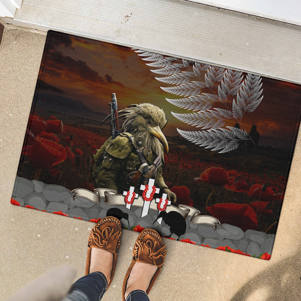 New Zealand ANZAC Day Rubber Doormat The Ode of Remembrance and Silver Fern