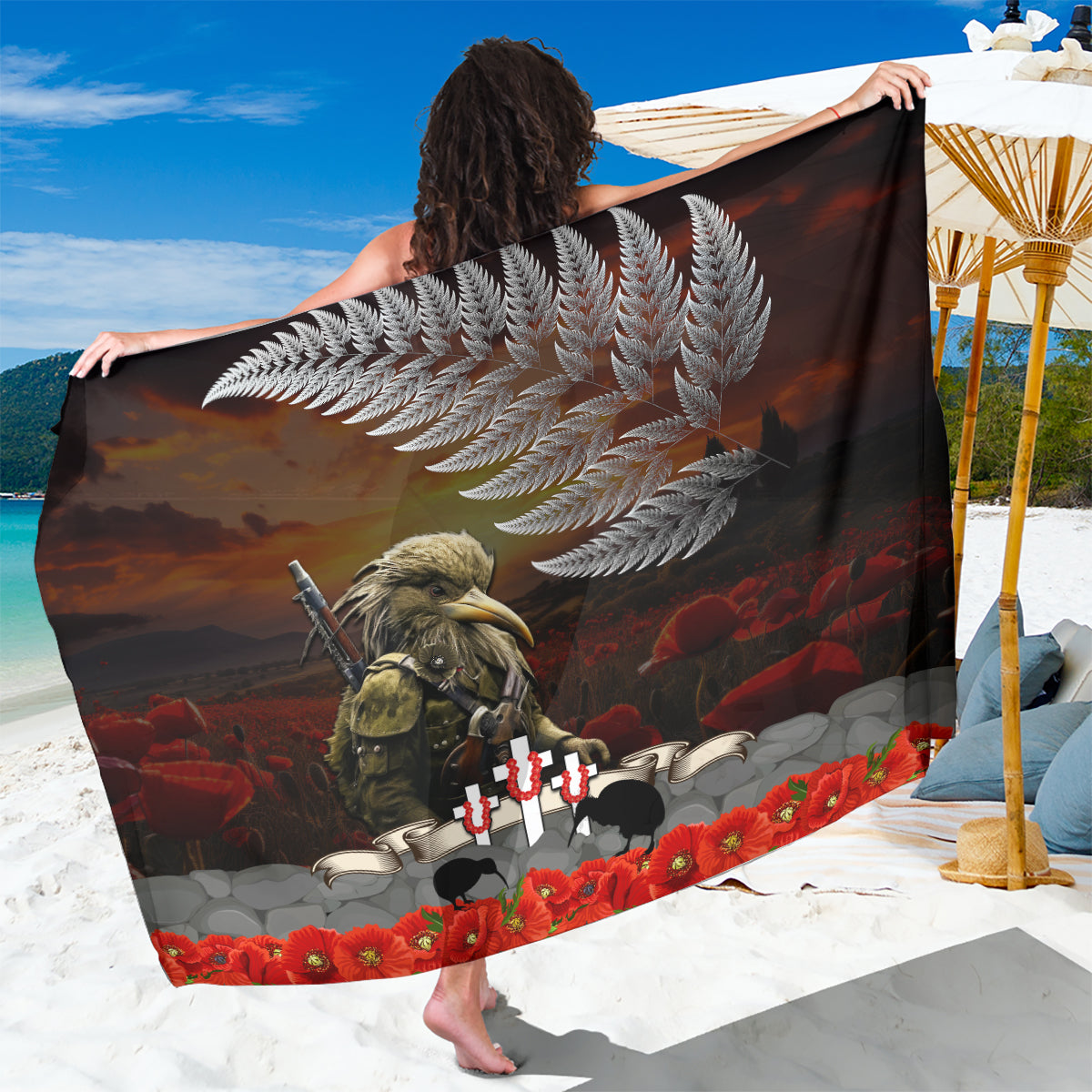 New Zealand ANZAC Day Sarong The Ode of Remembrance and Silver Fern