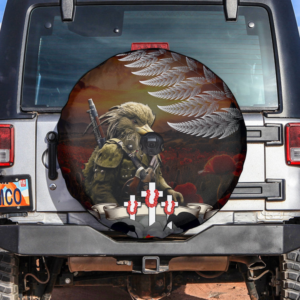New Zealand ANZAC Day Spare Tire Cover The Ode of Remembrance and Silver Fern