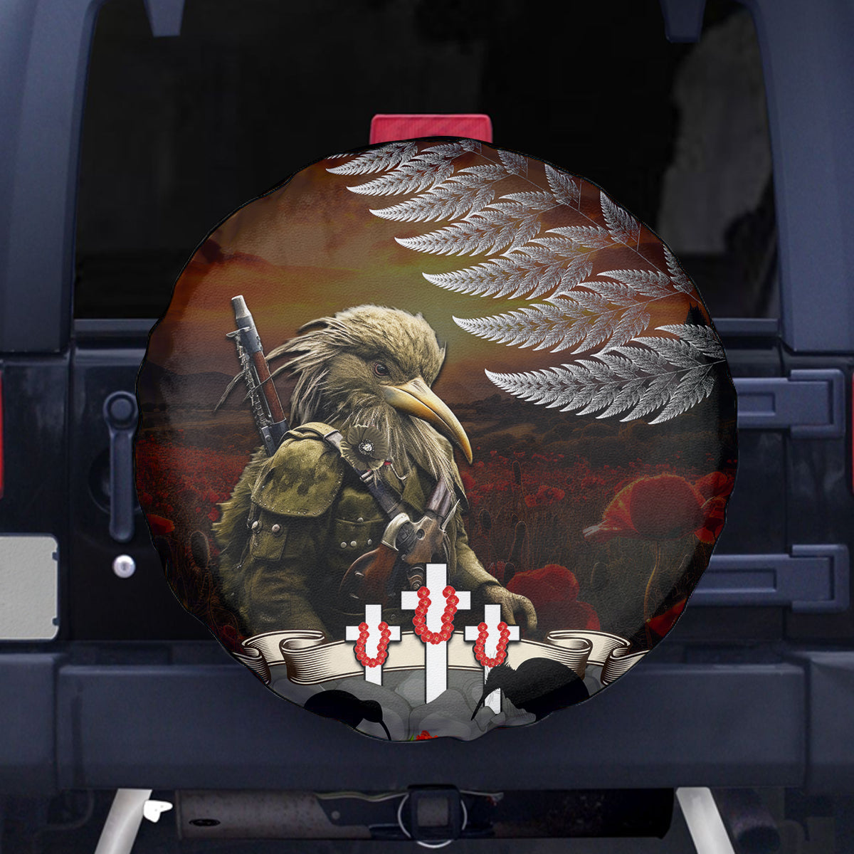 New Zealand ANZAC Day Spare Tire Cover The Ode of Remembrance and Silver Fern