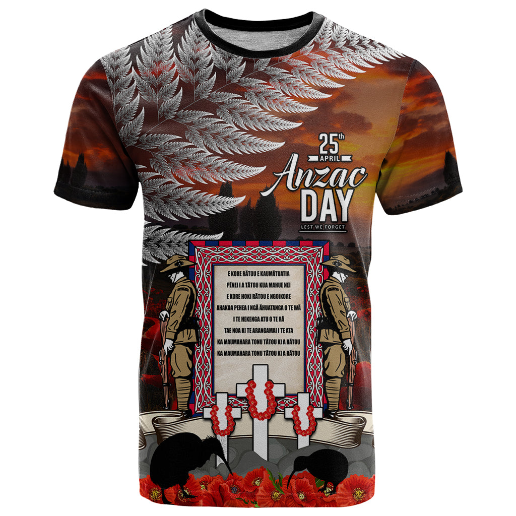 New Zealand ANZAC Day T Shirt The Ode of Remembrance and Silver Fern LT03 Black - Polynesian Pride