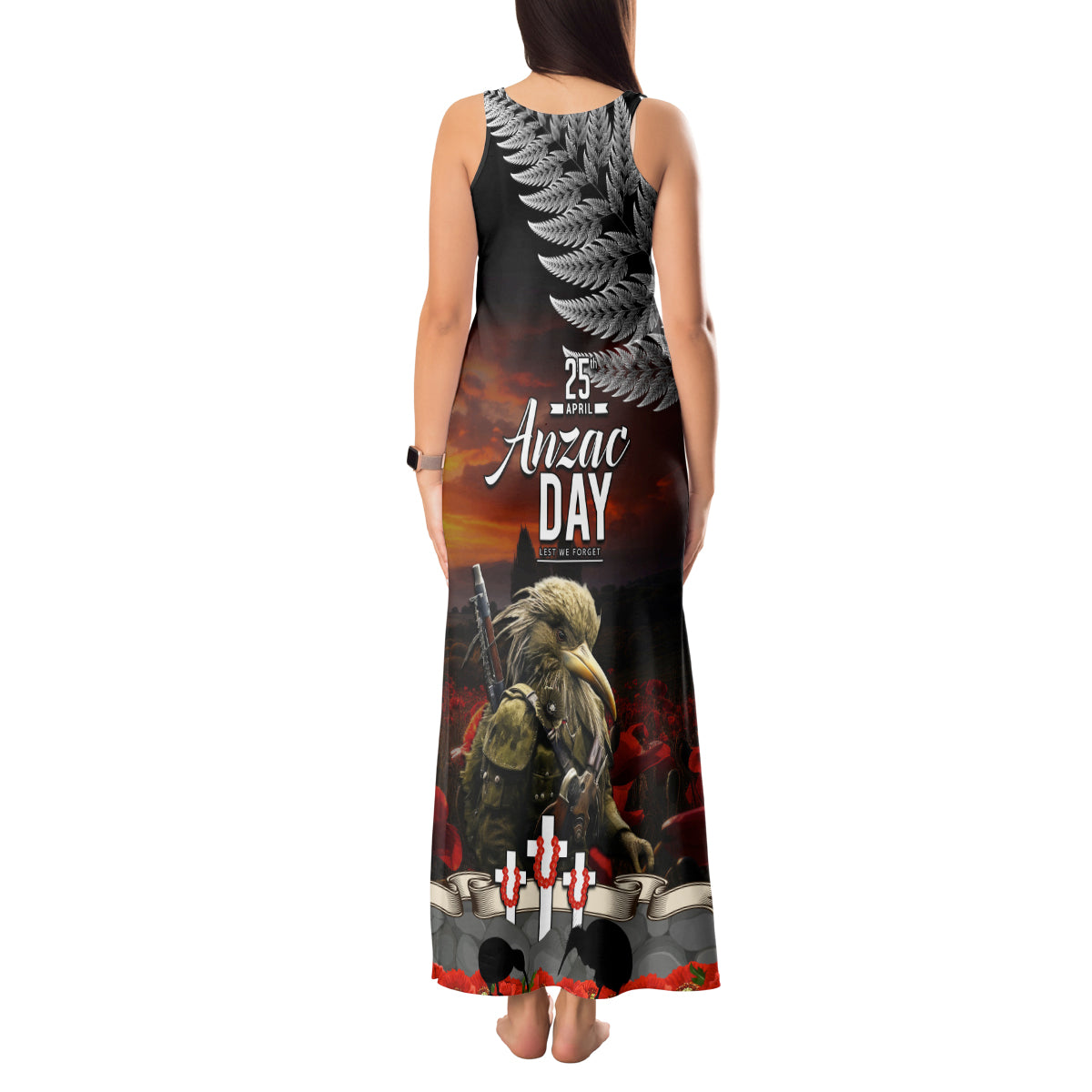 New Zealand ANZAC Day Tank Maxi Dress The Ode of Remembrance and Silver Fern LT03 - Polynesian Pride