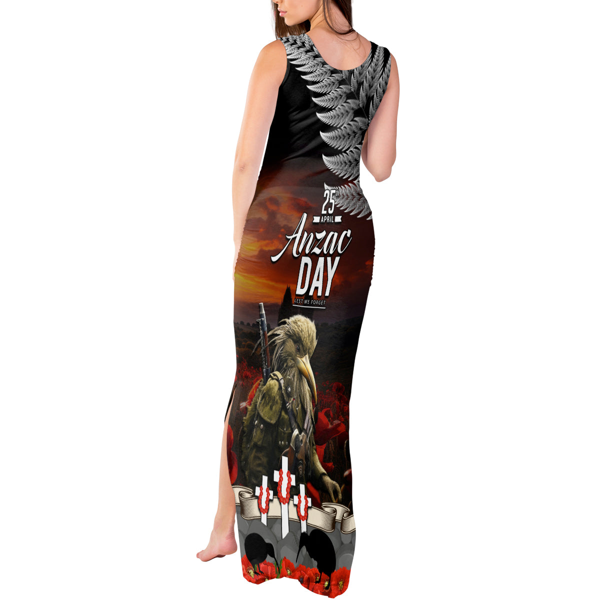New Zealand ANZAC Day Tank Maxi Dress The Ode of Remembrance and Silver Fern LT03 - Polynesian Pride