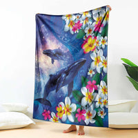Hawaiian Lei Day Plumeria Humpback Whales Blanket Polynesian Art Vibrant Starry Nebula Style