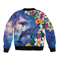 Hawaiian Lei Day Plumeria Humpback Whales Bomber Jacket Polynesian Art Vibrant Starry Nebula Style LT03 - Polynesian Pride
