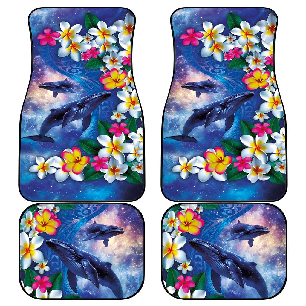 Hawaiian Lei Day Plumeria Humpback Whales Car Mats Polynesian Art Vibrant Starry Nebula Style