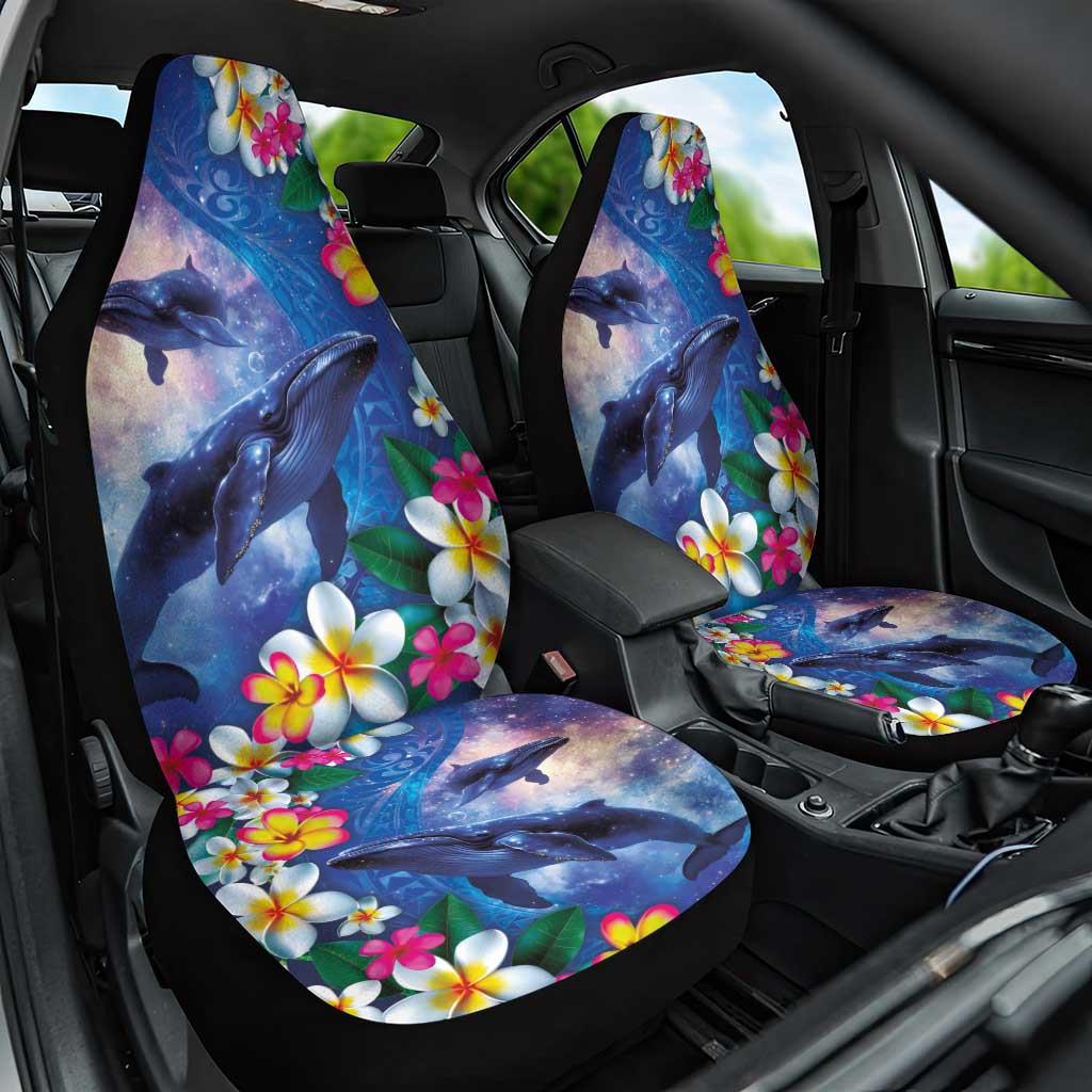 Hawaiian Lei Day Plumeria Humpback Whales Car Seat Cover Polynesian Art Vibrant Starry Nebula Style