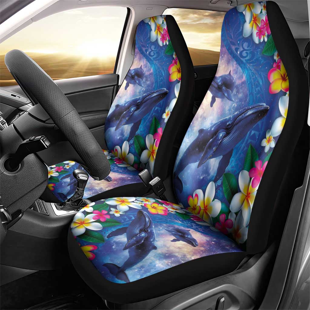 Hawaiian Lei Day Plumeria Humpback Whales Car Seat Cover Polynesian Art Vibrant Starry Nebula Style