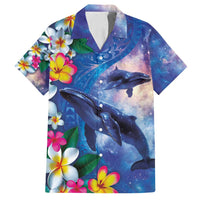Hawaiian Lei Day Plumeria Humpback Whales Family Matching Off Shoulder Short Dress and Hawaiian Shirt Polynesian Art Vibrant Starry Nebula Style LT03 Dad's Shirt - Short Sleeve Art - Polynesian Pride