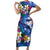 Hawaiian Lei Day Plumeria Humpback Whales Family Matching Short Sleeve Bodycon Dress and Hawaiian Shirt Polynesian Art Vibrant Starry Nebula Style