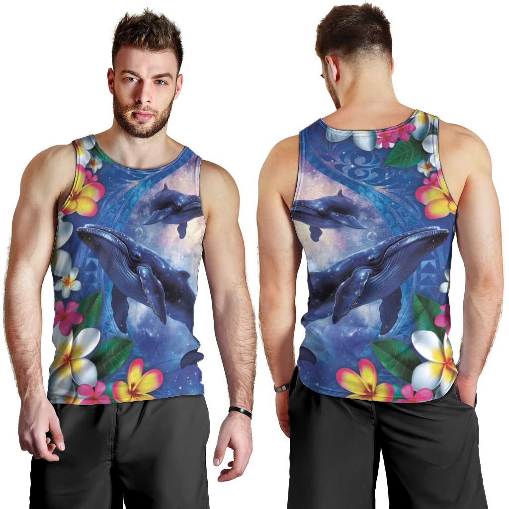 Hawaiian Lei Day Plumeria Humpback Whales Men Tank Top Polynesian Art Vibrant Starry Nebula Style