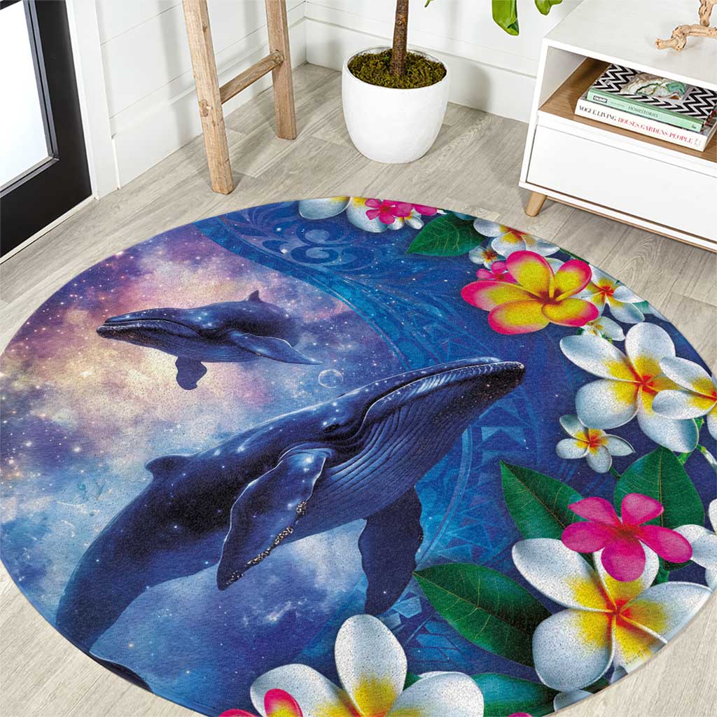 Hawaiian Lei Day Plumeria Humpback Whales Round Carpet Polynesian Art Vibrant Starry Nebula Style LT03 Art - Polynesian Pride