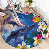 Hawaiian Lei Day Plumeria Humpback Whales Round Carpet Polynesian Art Vibrant Starry Nebula Style LT03 - Polynesian Pride