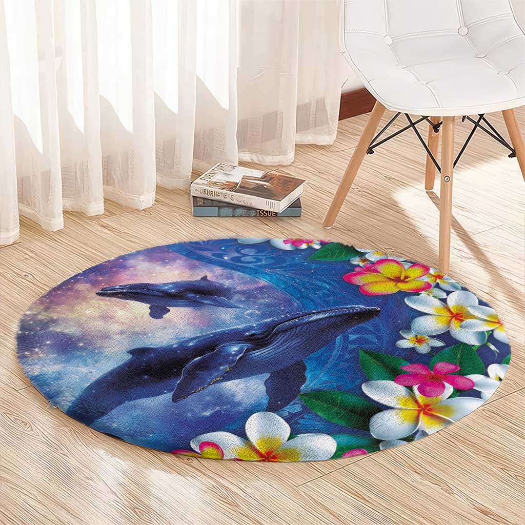 Hawaiian Lei Day Plumeria Humpback Whales Round Carpet Polynesian Art Vibrant Starry Nebula Style LT03 - Polynesian Pride