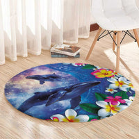 Hawaiian Lei Day Plumeria Humpback Whales Round Carpet Polynesian Art Vibrant Starry Nebula Style LT03 - Polynesian Pride