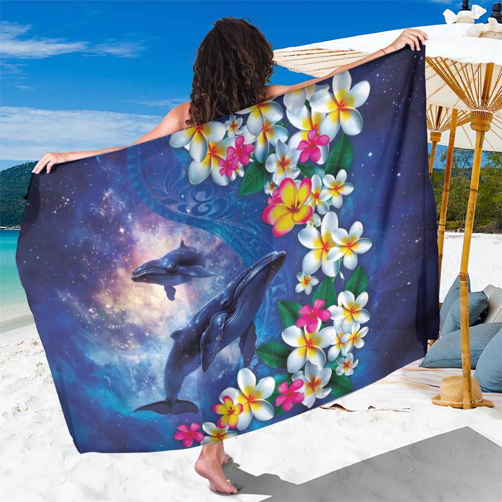 Hawaiian Lei Day Plumeria Humpback Whales Sarong Polynesian Art Vibrant Starry Nebula Style LT03 One Size 44 x 66 inches Art - Polynesian Pride