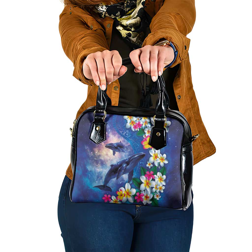 Hawaiian Lei Day Plumeria Humpback Whales Shoulder Handbag Polynesian Art Vibrant Starry Nebula Style LT03 One Size Art - Polynesian Pride