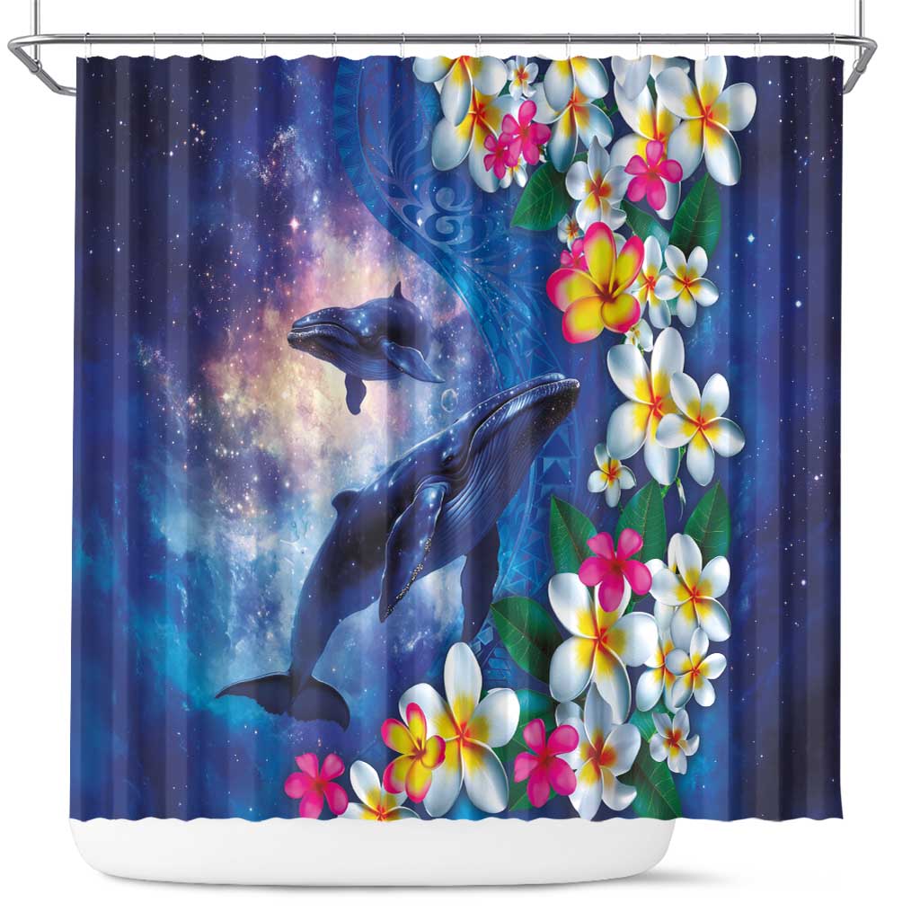 Hawaiian Lei Day Plumeria Humpback Whales Shower Curtain Polynesian Art Vibrant Starry Nebula Style LT03 Art - Polynesian Pride