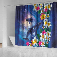 Hawaiian Lei Day Plumeria Humpback Whales Shower Curtain Polynesian Art Vibrant Starry Nebula Style LT03 - Polynesian Pride