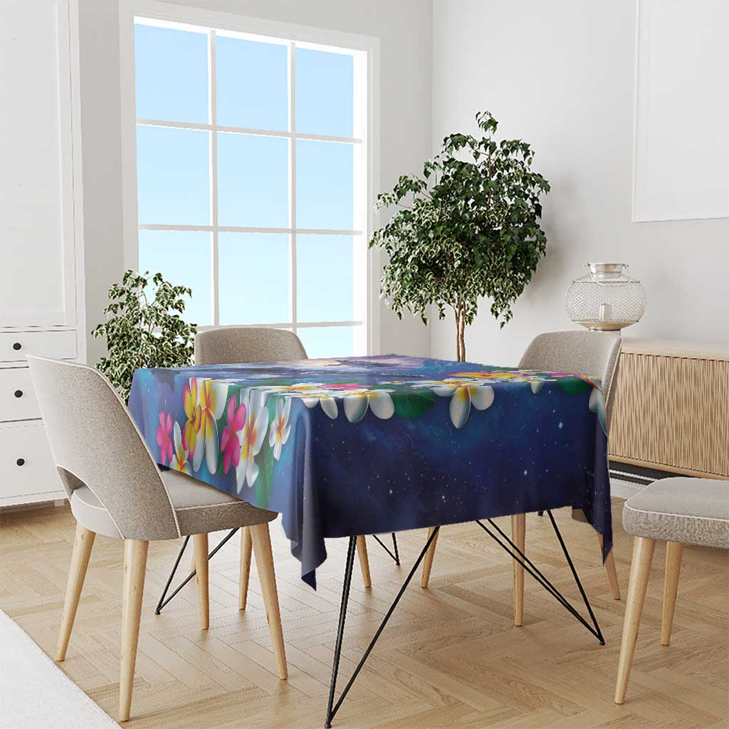 Hawaiian Lei Day Plumeria Humpback Whales Tablecloth Polynesian Art Vibrant Starry Nebula Style