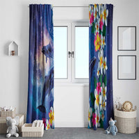 Hawaiian Lei Day Plumeria Humpback Whales Window Curtain Polynesian Art Vibrant Starry Nebula Style