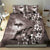 Hawaiian Lei Day Plumeria Humpback Whales Bedding Set Polynesian Art Vibrant Starry Nebula Grayscale Style