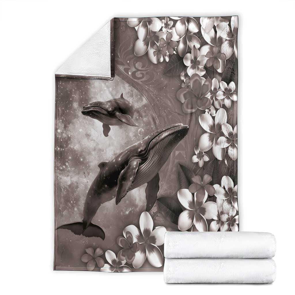 Hawaiian Lei Day Plumeria Humpback Whales Blanket Polynesian Art Vibrant Starry Nebula Grayscale Style