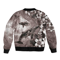Hawaiian Lei Day Plumeria Humpback Whales Bomber Jacket Polynesian Art Vibrant Starry Nebula Grayscale Style LT03 - Polynesian Pride