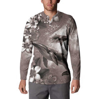 Hawaiian Lei Day Plumeria Humpback Whales Button Sweatshirt Polynesian Art Vibrant Starry Nebula Grayscale Style