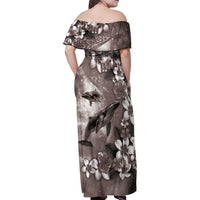 Hawaiian Lei Day Plumeria Humpback Whales Family Matching Off Shoulder Maxi Dress and Hawaiian Shirt Polynesian Art Vibrant Starry Nebula Grayscale Style