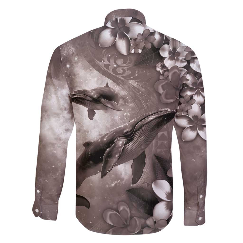 Hawaiian Lei Day Plumeria Humpback Whales Family Matching Off Shoulder Short Dress and Hawaiian Shirt Polynesian Art Vibrant Starry Nebula Grayscale Style