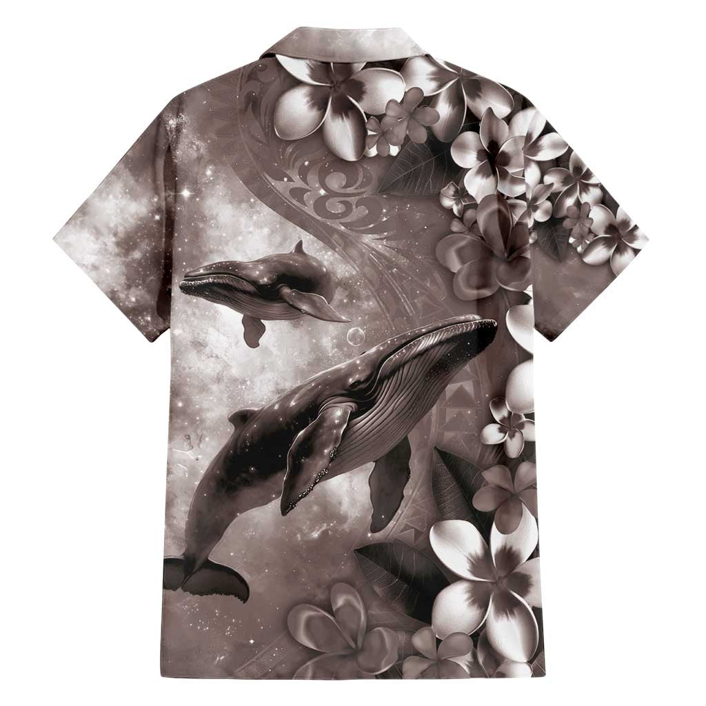 Hawaiian Lei Day Plumeria Humpback Whales Family Matching Short Sleeve Bodycon Dress and Hawaiian Shirt Polynesian Art Vibrant Starry Nebula Grayscale Style