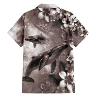 Hawaiian Lei Day Plumeria Humpback Whales Family Matching Short Sleeve Bodycon Dress and Hawaiian Shirt Polynesian Art Vibrant Starry Nebula Grayscale Style