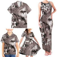 Hawaiian Lei Day Plumeria Humpback Whales Family Matching Tank Maxi Dress and Hawaiian Shirt Polynesian Art Vibrant Starry Nebula Grayscale Style LT03 - Polynesian Pride
