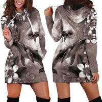 Hawaiian Lei Day Plumeria Humpback Whales Hoodie Dress Polynesian Art Vibrant Starry Nebula Grayscale Style