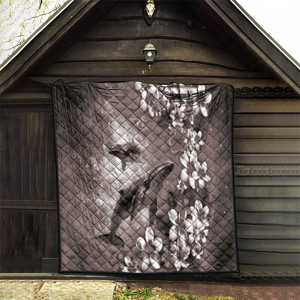 Hawaiian Lei Day Plumeria Humpback Whales Quilt Polynesian Art Vibrant Starry Nebula Grayscale Style