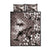 Hawaiian Lei Day Plumeria Humpback Whales Quilt Bed Set Polynesian Art Vibrant Starry Nebula Grayscale Style